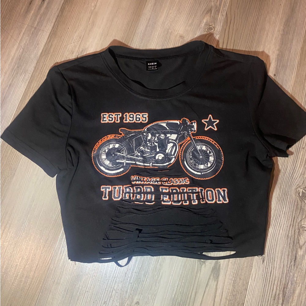 Women’s black cut up crop top . Size small